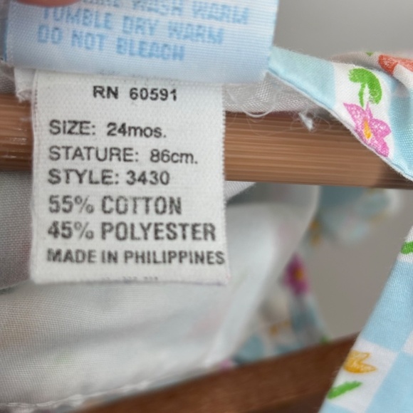 VTG 90s Carters Floral Dress 24M Flutter Cap Sleeve Cottage Babydoll Pinafore - Picture 7 of 10